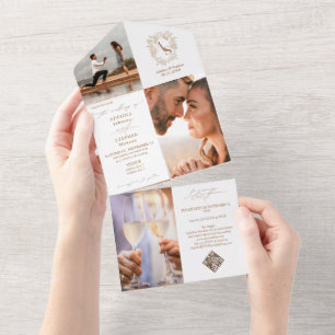 Invitación Todo En Uno Escudo de monograma preppy 3 Boda de Moda de códig
