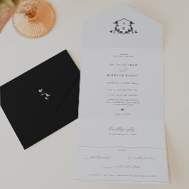 Invitación Todo En Uno Escudo del Monograma de Vines sin tiempo