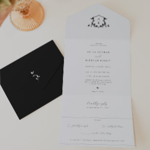 Invitación Todo En Uno Escudo del Monograma de Vines sin tiempo
