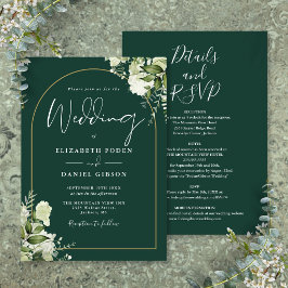 Invitación Todo En Uno Esmeralda Verdor Arco Dorado Boda