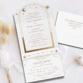 Invitación Todo En Uno Espacio Astronómico Mystical White Gold Star Moon