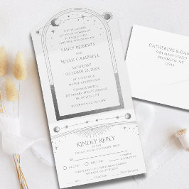 Invitación Todo En Uno Espacio Astronómico Mystical White Silver Sun Moon