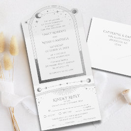 Invitación Todo En Uno Espacio Astronómico Mystical White Silver Sun Moon