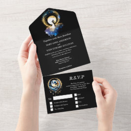 Invitación Todo En Uno Espada de silueta de pareja de novias celestes