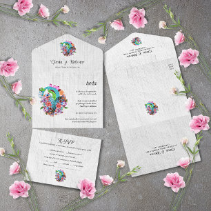 Invitación Todo En Uno Español, Boda mexicano de Corazón de Flor