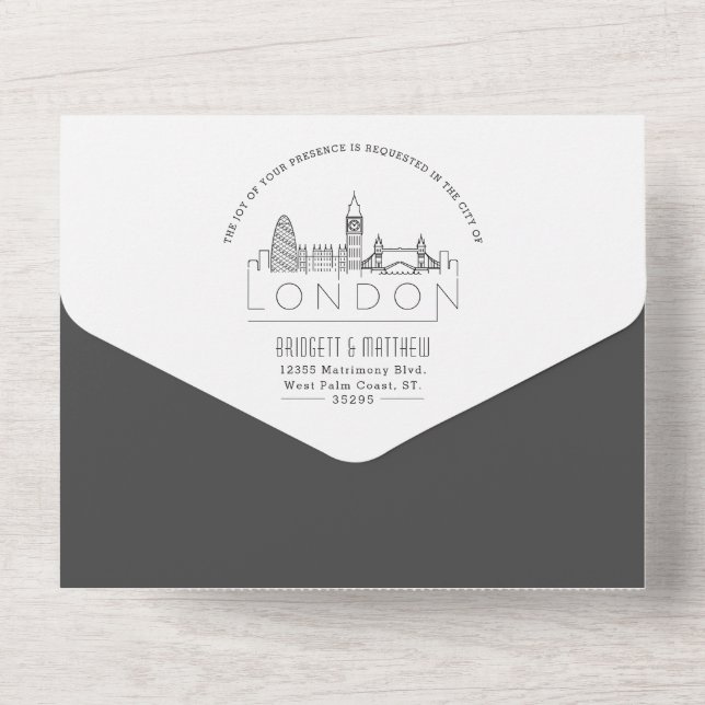 Invitación Todo En Uno Esquina Deco de Londres | Boda (Reverso )