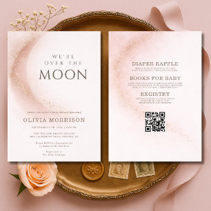 Invitación Todo en uno Estamos sobre la luna Rosa Fiesta de B