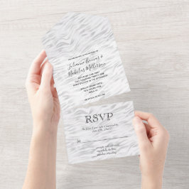 Invitación Todo En Uno Estampado de cebra blanco plateado