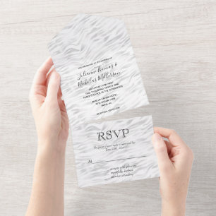 Invitación Todo En Uno Estampado de cebra blanco plateado