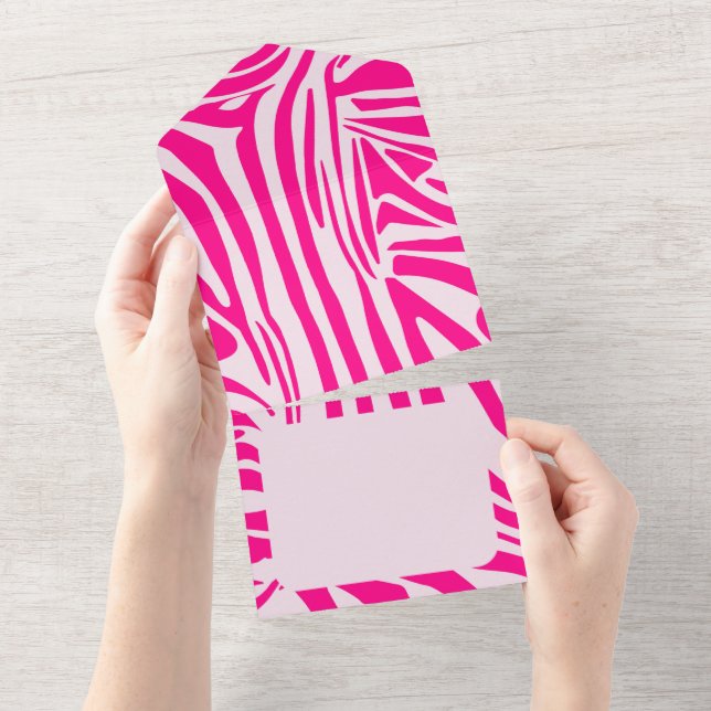 Invitación Todo En Uno Estampado de cebra rosa (desgarro)