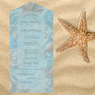 Invitación Todo En Uno Estanques marinos Aqua y Tan y Starfish