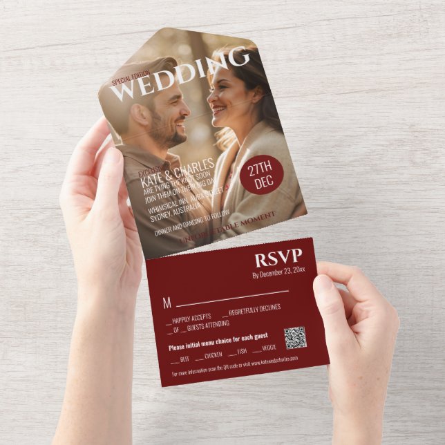 Invitación Todo En Uno Estilo de revista Personalizado único (desgarro)