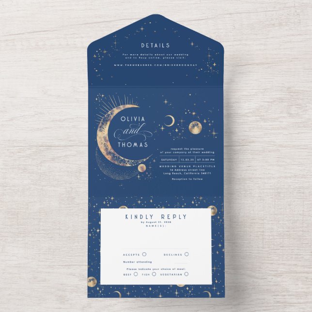 Invitación Todo En Uno Estrellas celestes místicas celestes Halo Boda (Interior)