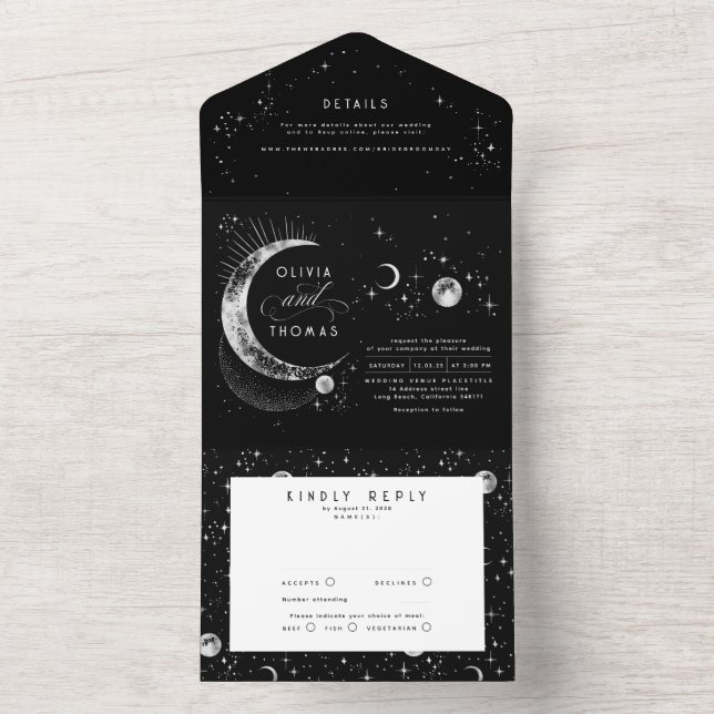 Invitación Todo En Uno Estrellas celestes místicas celestes Halo Boda (Interior)