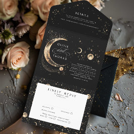 Invitación Todo En Uno Estrellas celestes místicas celestes Halo Boda