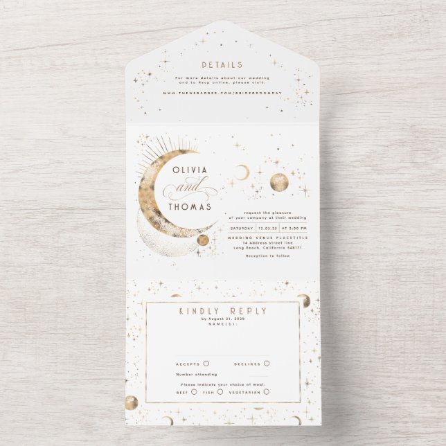 Invitación Todo En Uno Estrellas celestes místicas celestes Halo Boda (Interior)
