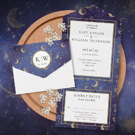 Invitación Todo En Uno Estrellas de oro estrellas de luna Boda espiritual