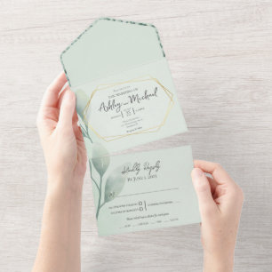 Invitación Todo En Uno Eucalipto Boda geométrico