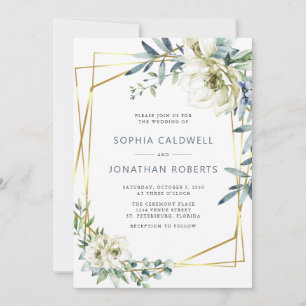 Invitación Todo en uno Eucalipto Floral Boda Dorada
