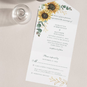 Invitación Todo En Uno Eucalipto Floral de girasol Elegante Boda