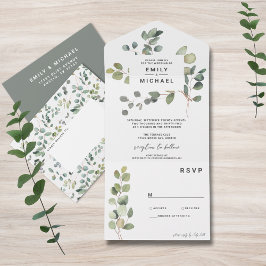 Invitación Todo En Uno Eucalipto Minimalista contemporáneo