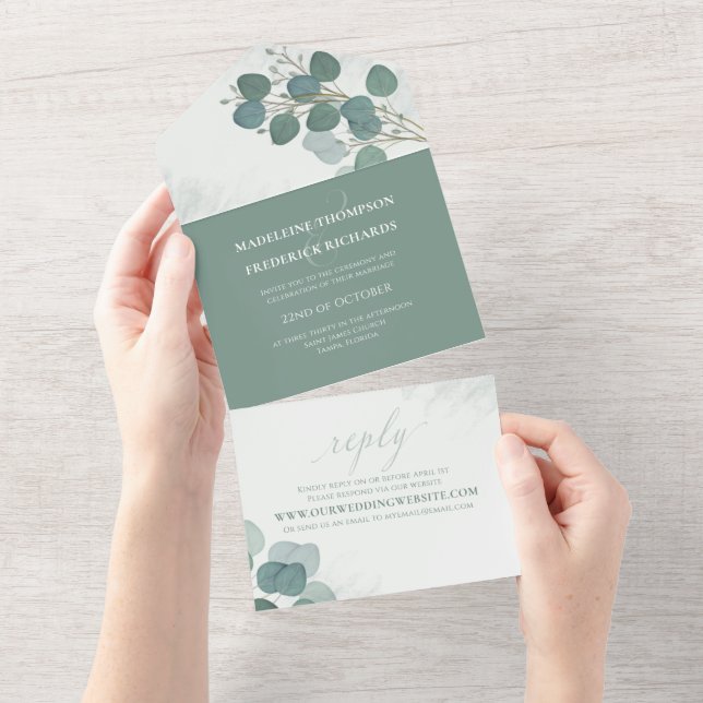 Invitación Todo En Uno Eucalipto Moderno Elegante Foliage Rústico Simple (desgarro)