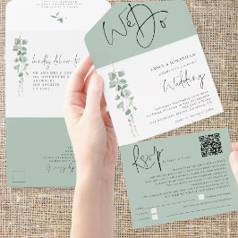 Invitación Todo En Uno Eucalipto moderno Hacemos Boda de código QR