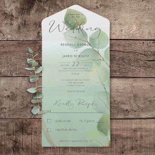 Invitación Todo En Uno Eucalipto Moderno Verde Sabio No Cena