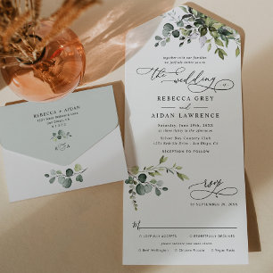 Invitación Todo En Uno Eucalipto rústico deja Boda de la vegetación