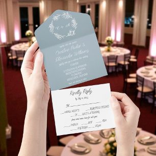 Invitación Todo En Uno Eucalipto Rústico Dusty Blue Elegant Único