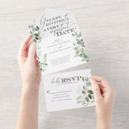 Invitación Todo En Uno Eucalipto Verde Acuarela 