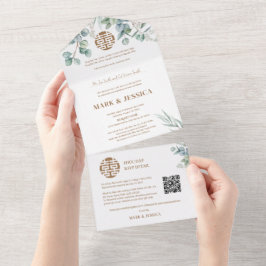 Invitación Todo En Uno Eucalipto vietnamita bilingüe tradicional