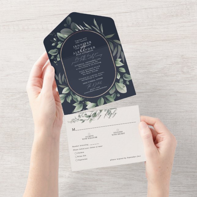 Invitación Todo En Uno Eucalipto y Boda de la Marina