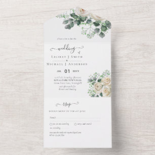 Invitación Todo En Uno Eucaliptus blanco sale de presupuesto Boda