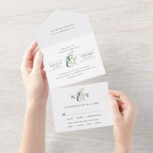 Invitación Todo En Uno Eucalyptus Ampersand Gold Green Boda