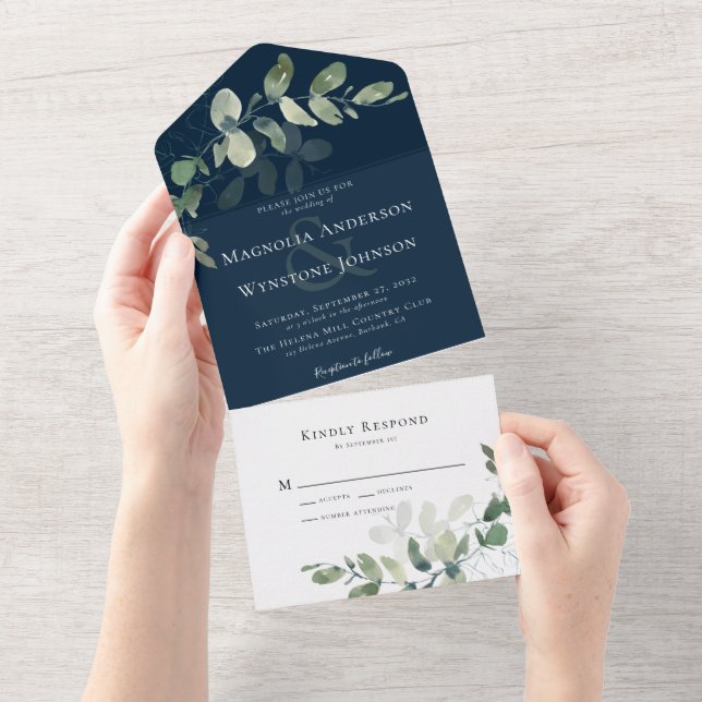 Invitación Todo En Uno Eucalyptus Ampersand Moda Boda (desgarro)