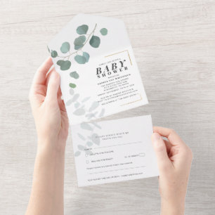 Invitación Todo En Uno Eucalyptus Baby Shower