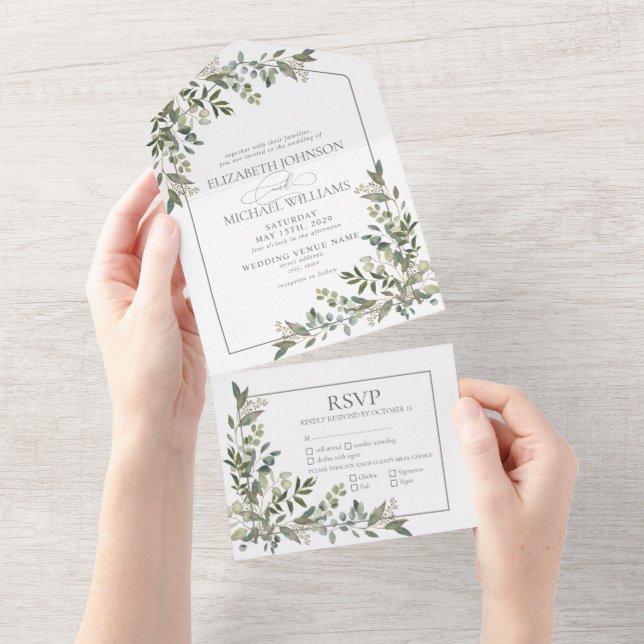 Invitación Todo En Uno Eucalyptus Boda de Comidas Verdes en Sage Botánico (desgarro)