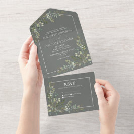Invitación Todo En Uno Eucalyptus Boda de escritura verde salchicha botán
