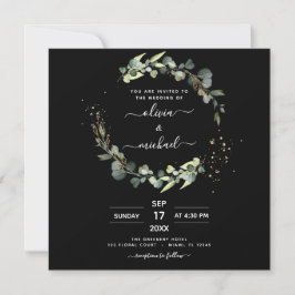 Invitación Todo en uno Eucalyptus Código QR Boda negro