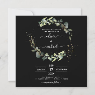 Invitación Todo en uno Eucalyptus Código QR Boda negro
