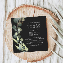 Invitación Todo en uno Eucalyptus Código QR Boda negro