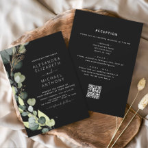 Todo en uno Eucalyptus Código QR Boda negro