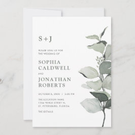 Invitación Todo en uno Eucalyptus Código QR RSVP Sage Boda