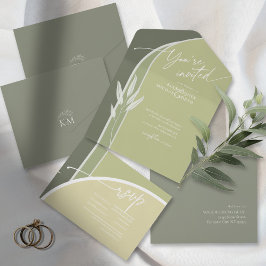 Invitación Todo En Uno Eucalyptus Color Tones Boda Green ID901