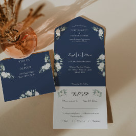 Invitación Todo En Uno Eucalyptus Cotton | Navy Modern v2
