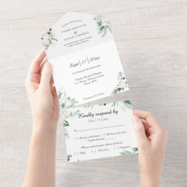 Invitación Todo En Uno Eucalyptus Cotton | White Modern White RSVP