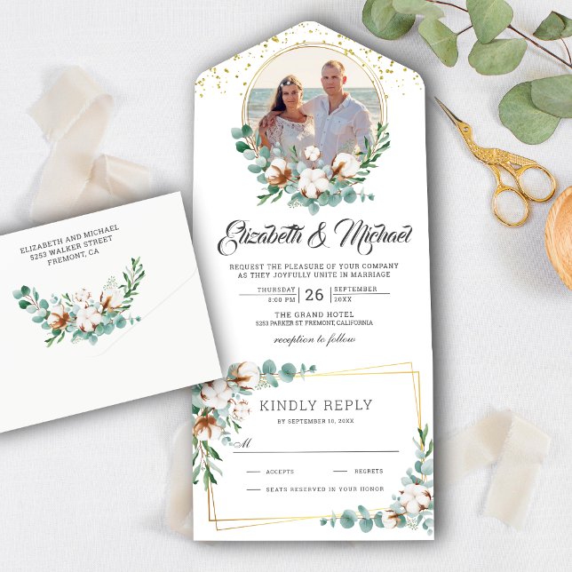 Invitación Todo En Uno Eucalyptus de algodón deja Boda fotográfico de mar (Subido por el creador)