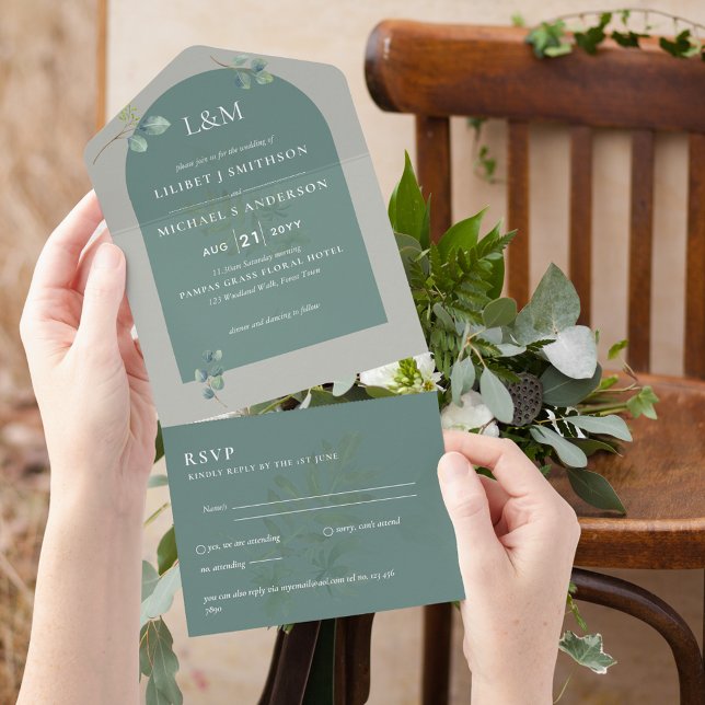 Invitación Todo En Uno Eucalyptus deja Boda de arco superpuesto (Subido por el creador)
