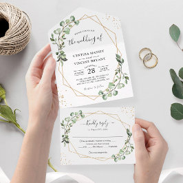 Invitación Todo En Uno Eucalyptus deja Boda plegado geométrico